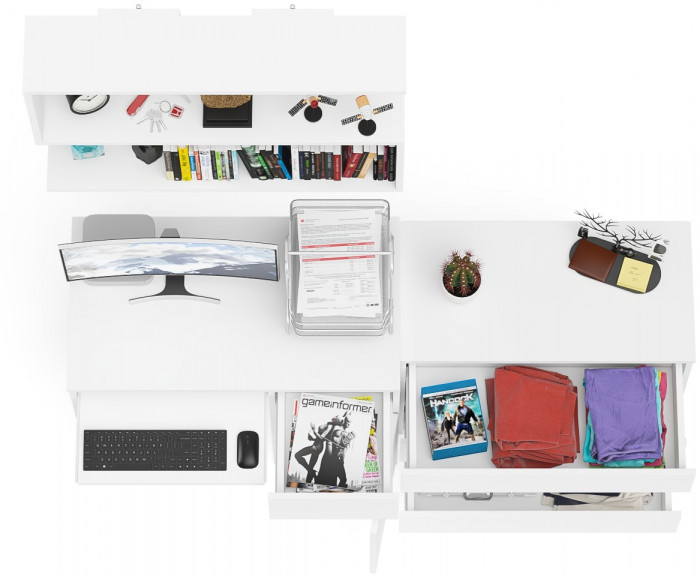 Мори компьютерный стол МС-1 правый + Комод МК800.1 + Полка 900, белый