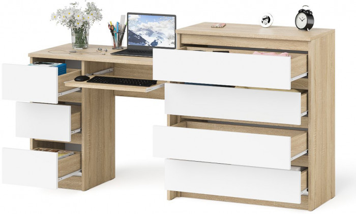 Мори Стол компьютерный МС-6 левый + Комод МК800.4, цвет дуб сонома/белый, ШхГхВ 170,4х50х94 см., выдвижные ящики слева, НЕ универсальная сборка