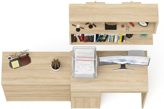 Мори компьютерный стол МС-1 левый + Комод МК800.1 + Полка 900, дуб сонома