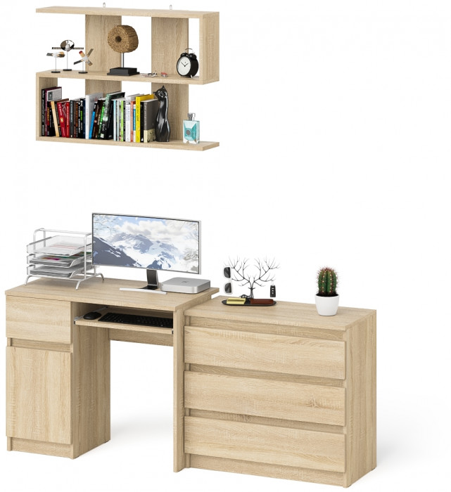 Мори компьютерный стол МС-1 левый + Комод МК800.1 + Полка 900, дуб сонома
