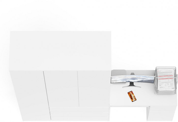 Мори Стол компьютерный МС-1 правый + Шкаф МШ1200.1, цвет белый, ШхГхВ 210,4х50,4х209,6 см., выдвижной ящик справа, НЕ универсальная сборка