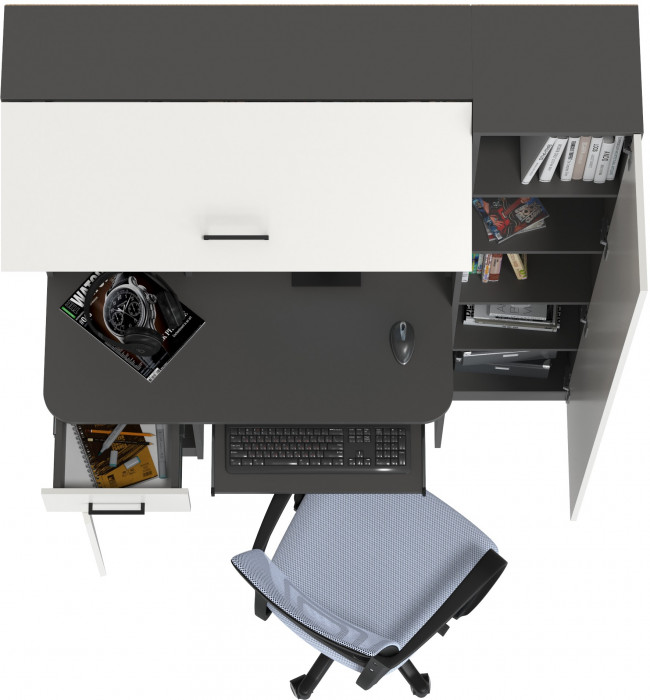 Стол 6-0603 Альфа + кресло 103 серое, цвет графит/белый, ШхГхВ 137х61х181 см., универсальная сборка