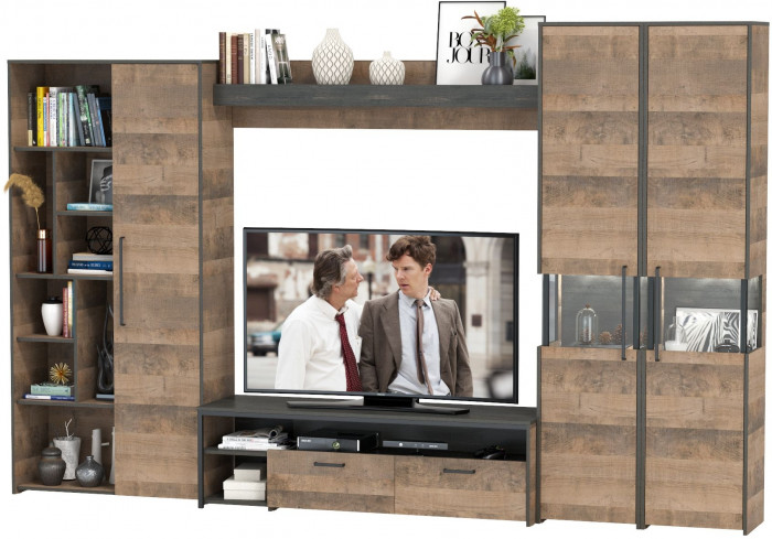 Трувор Гостиная 033, цвет дуб гранж песочный/интра, ШхГхВ 332,4х45,4х210 см., универсальная сборка