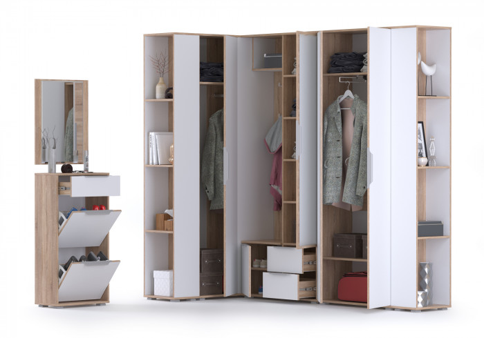 Куба Прихожая 15, цвет дуб сонома/белый премиум, ШхГхВ 230,1х107,3х210,6 см. + 50х28,3х180 см., универсальная сборка