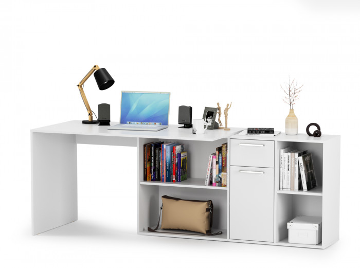 Лайт Стол письменный 03.245F, цвет белый шагрень, ШхГхВ 136х139,2х75,2 см.(угловой) или 203,5х68х75,2 см.(прямой), универсальная сборка