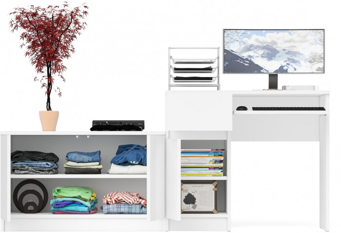 Мори Стол компьютерный МС-1 левый + Тумба МА900.1, цвет белый, ШхГхВ 180,4х50,4х76,6 см., выдвижной ящик слева, НЕ универсальная сборка