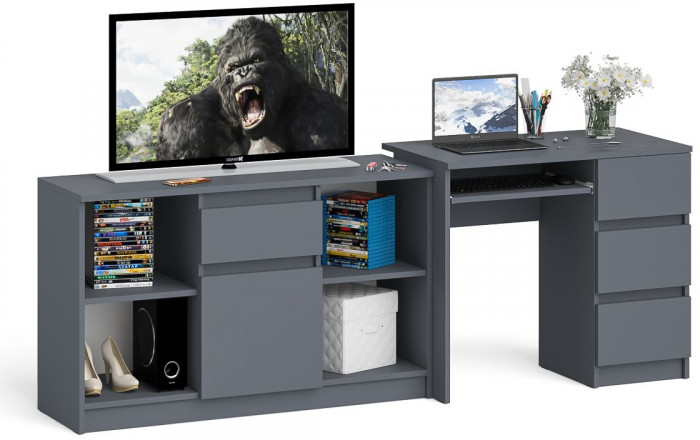 Мори компьютерный стол МС-6 правый + Тумба МТВ1204.1, графит