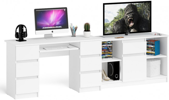 Мори Стол компьютерный МС-2 + Тумба МТВ1204.1, цвет белый, ШхГхВ 255,8х50х76,6 см., универсальная сборка