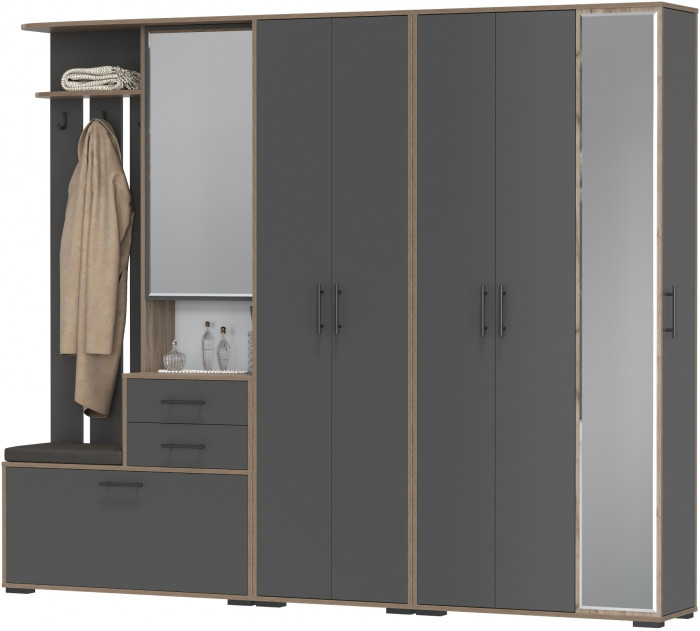 Прихожая Домино 6, цвет дуб крафт табачный/графит, ШхГхВ 248х36х202 см., универсальная сборка