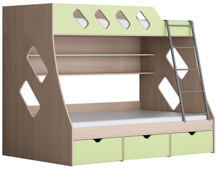 Дельта-20.01 Детская двухъярусная кровать с лестницей (Салатовый, Дуб Сонома)