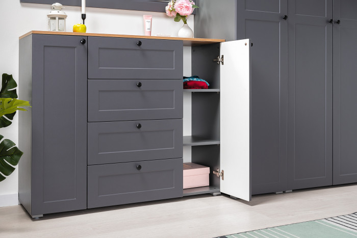 Остин 16.221 Комод + 16.121 Тумба для обуви + 16.121 Тумба для обуви, серый графит/дуб крафт золотой