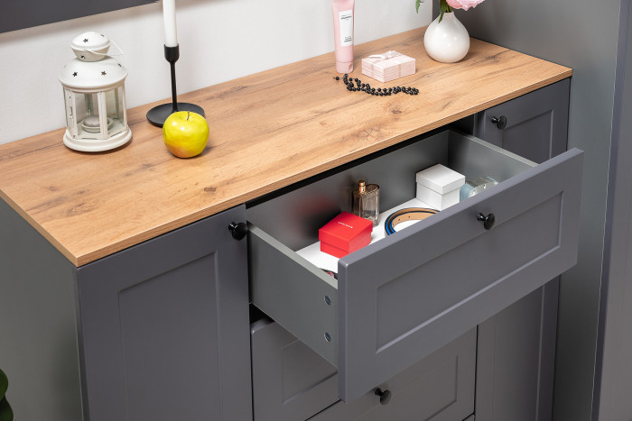 Остин 16.221 Комод + 16.121 Тумба для обуви + 16.121 Тумба для обуви, серый графит/дуб крафт золотой