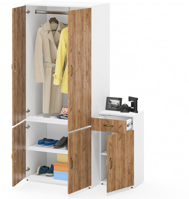 Лидер-8 Шкаф МД 19Б + Тумба МД 3.15, цвет белый шагрень/крафт золото, ШхГхВ 120х50х190 см., универсальная сборка