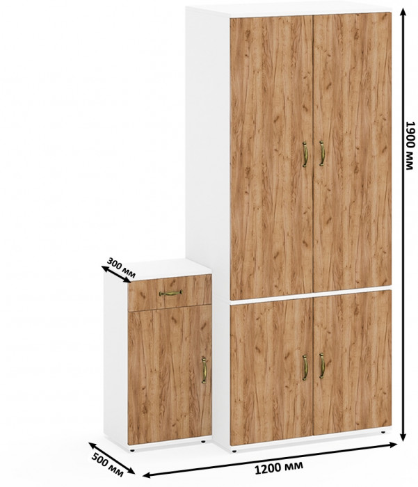 Лидер-8 Шкаф МД 19Б + Тумба МД 3.15, цвет белый шагрень/крафт золото, ШхГхВ 120х50х190 см., универсальная сборка