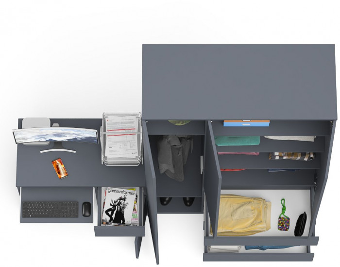 Мори Стол компьютерный МС-1 правый + Шкаф МШ1200.1, цвет графит, ШхГхВ 210,4х50,4х209,6 см., выдвижной ящик справа, НЕ универсальная сборка