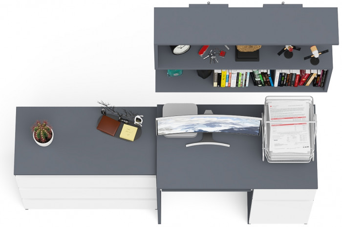 Мори компьютерный стол МС-1 правый + Комод МК800.1 + Полка 900, графит/белый