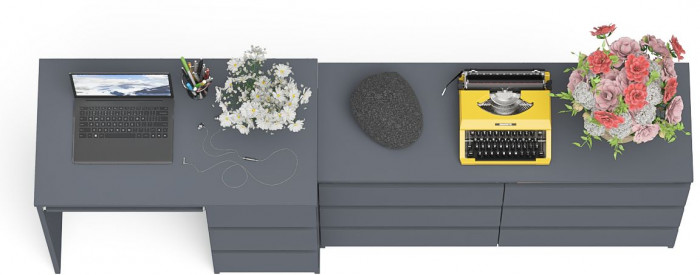 Мори Стол компьютерный МС-6 правый + Комод МК1200.6, цвет графит, ШхГхВ 210,4х50х76,6 см., выдвижные ящики справа, НЕ универсальная сборка