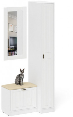 Прихожая П-6 Компоновка № 40, белая шагрень/фасады МДФ белое дерево фрезеровка прованс