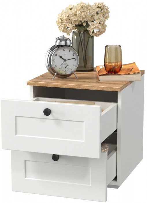 Остин 16.152 Тумба прикроватная, цвет белый шагрень/дуб крафт золотой, ШхГхВ 40х41,9х43,9 см.