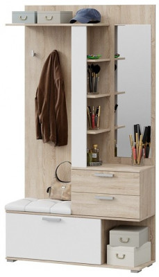 Эрика Набор мебели для прихожей Секция комбинированная с крючками и зеркалом (Дуб сонома/Белый)