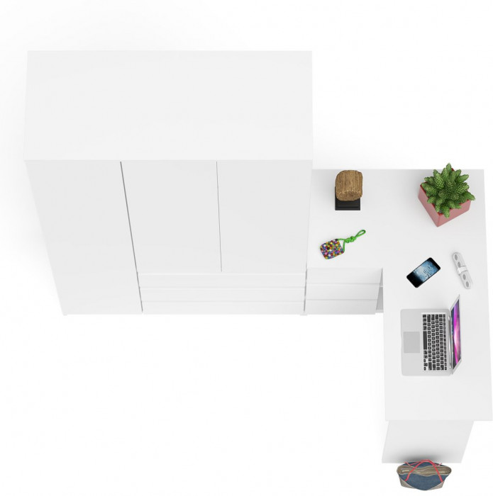 Мори компьютерный стол МС-16 левый + Шкаф МШ1200.1, белый
