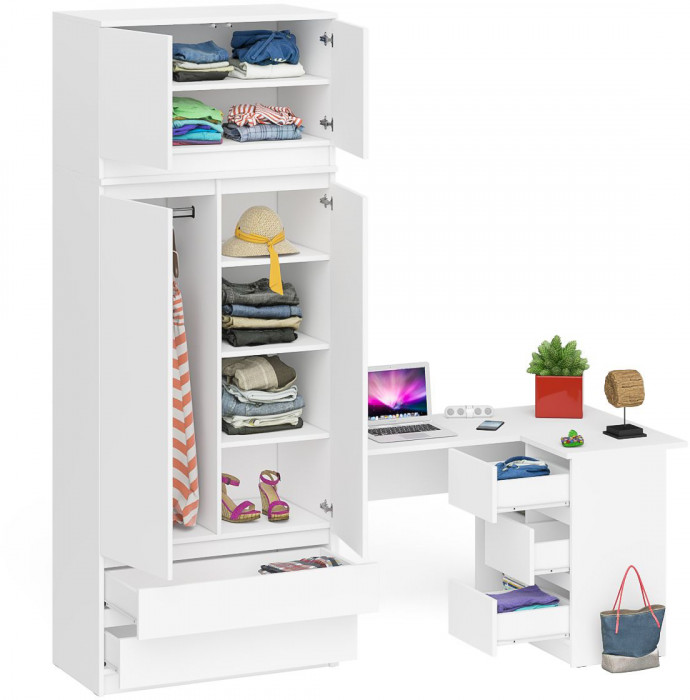 Мори компьютерный стол МС-16 правый + Шкаф МШ900.1 + Антресоль МА900.1, белый