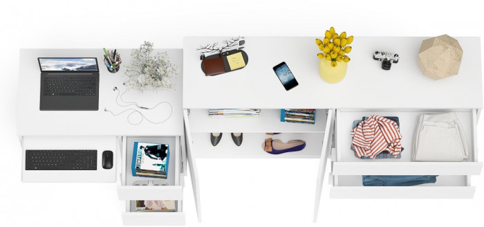 Мори компьютерный стол МС-6 правый + Комод МК1600.1, белый