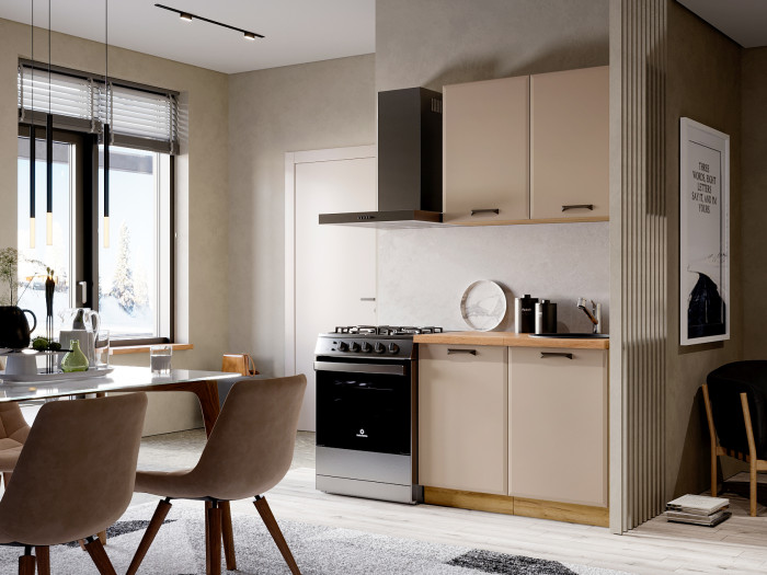 Кухня Призма 1 м дуб крафт золото/мокко суперматовый (столешница -дуб вотан)