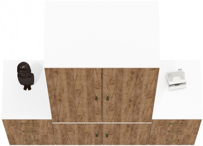 Лидер-8 Шкаф МД 19Б + Тумба МД 3.16 + Тумба МД 3.16, цвет белый шагрень/крафт золото, ШхГхВ 160х50х190 см., универсальная сборка