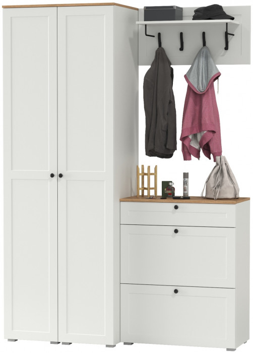 Остин Прихожая 35, цвет белый шагрень/дуб крафт золотой, ШхГхВ 160х54,3х229,6 см., универсальная сборка