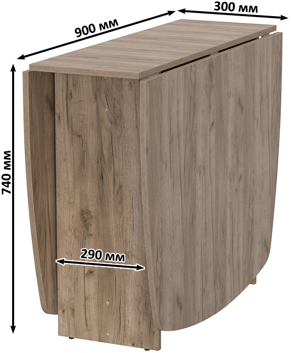 Стол-книжка раскладной 1-65М1дкт, цвет дуб крафт табачный, ШхГхВ 170х90х74 см., 30х90х74 см. сложенный