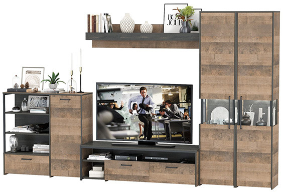 Трувор Гостиная 035, цвет дуб гранж песочный/интра, ШхГхВ 348,4х45,4х210 см., универсальная сборка