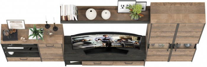 Трувор Гостиная 035, цвет дуб гранж песочный/интра, ШхГхВ 348,4х45,4х210 см., универсальная сборка