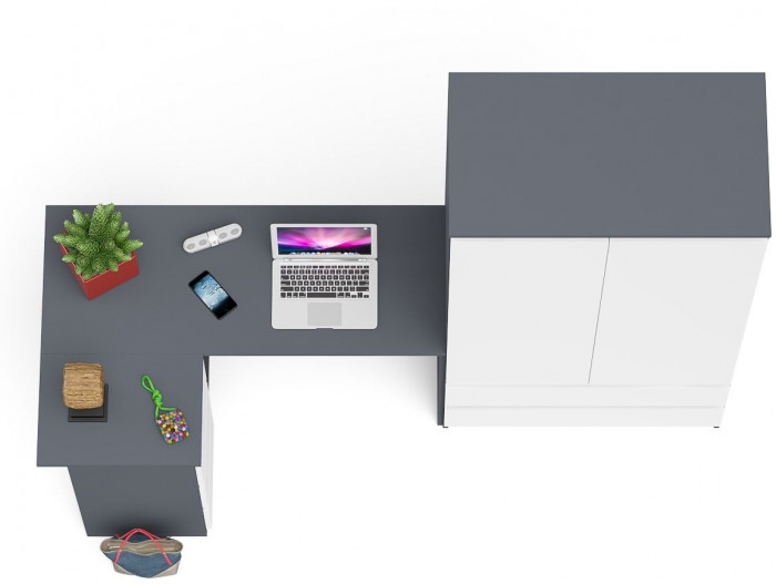Мори Стол компьютерный МС-16 левый + Шкаф МШ900.1, цвет графит/белый, ШхГхВ 214,8х84,9х179,6 см., выдвижные ящики слева, НЕ универсальная сборка