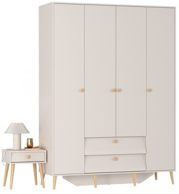 Афина Спальня Шкаф 4-х дверный + Тумба прикроватная, цвет кашемир серый, ШхГхВ 160х56,3х220 + 45х37х45 см., универсальная сборка