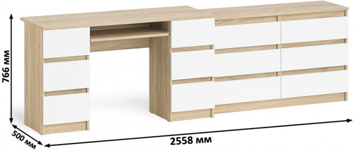 Мори компьютерный стол МС-2 + Комод МК1200.6, дуб сонома/белый