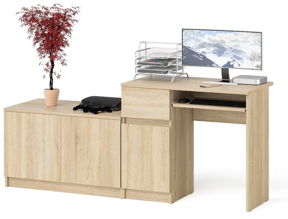 Мори Стол компьютерный МС-1 левый + Тумба МА900.1, цвет дуб сонома, ШхГхВ 180,4х50,4х76,6 см., выдвижной ящик слева, НЕ универсальная сборка
