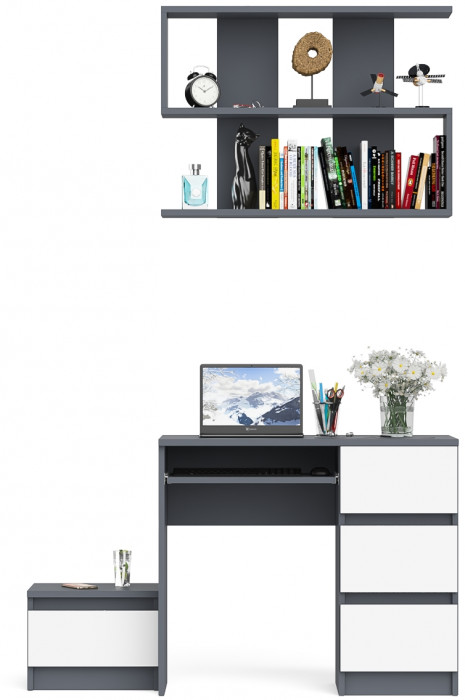 Мори компьютерный стол МС-6 правый + Тумба ТМП400.1 + Полка 900, графит/белый