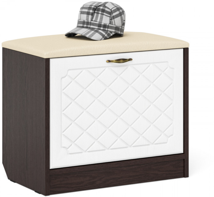 Прихожая П-6 Компоновка № 12, венге/фасады МДФ белое дерево фрезеровка ромб