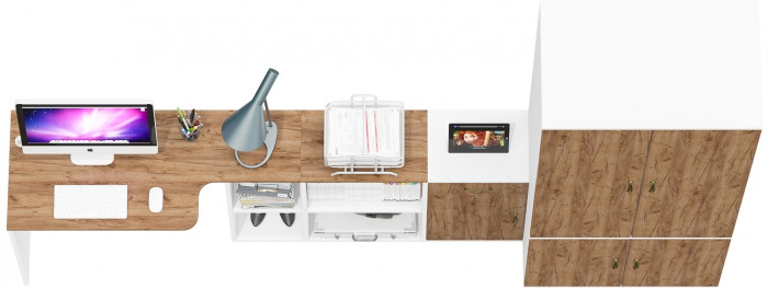 Лидер-8 Стол + Тумба МД 3.15 + Шкаф МД 19Б, цвет белый шагрень/крафт золото, ШхГхВ 285х50/50х75/190 или 115х200/50х75/190 см., НЕ ун. сборка