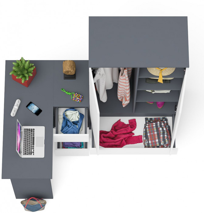 Мори Стол компьютерный МС-16 правый + Шкаф МШ900.1, цвет графит/белый, ШхГхВ 214,8х84,9х179,6 см., выдвижные ящики справа, НЕ универсальная сборка