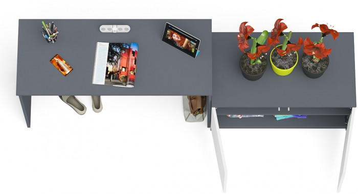 Мори Стол письменный МСП1200.1 + Тумба МА900.1, цвет графит/белый, ШхГхВ 210,8х50,4х76,6 см., универсальная сборка