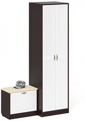 Прихожая П-6 Компоновка № 10, цвет венге/фасады МДФ белое дерево фрезеровка ромб, ШхГхВ 120х50х210 см., универсальная сборка