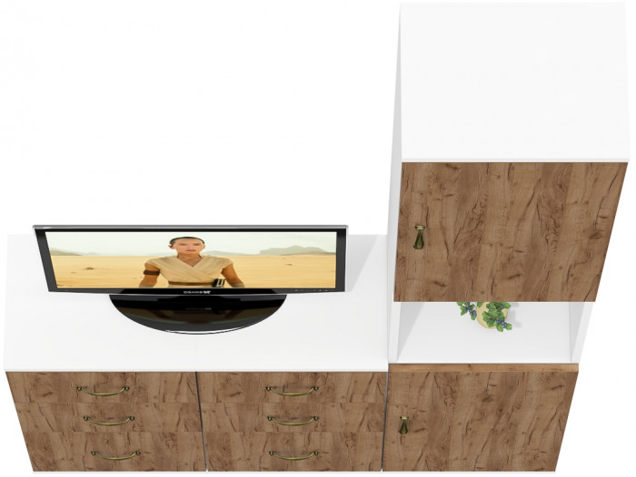 Лидер-8 Пенал + Тумба МД 3.16 + Тумба МД 3.16, белый шагрень/крафт золото