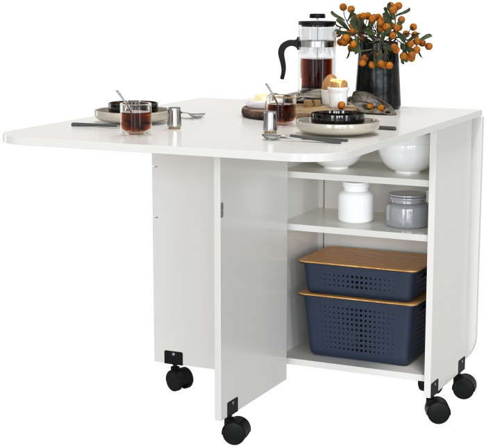 Стол-книжка с ящиками 1-6702бел, цвет белый, ШхГхВ 38х80х74 см. сложенный, разложенный два размера: 103/167х80х74 см.