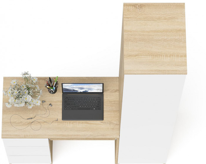 Мори Стол компьютерный МС-6 левый + Пенал МШ400.1, цвет дуб сонома/белый, ШхГхВ 130,4х50,4х209,6 см., выдвижные ящики слева, НЕ универсальная сборка