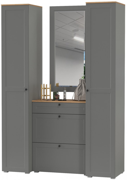 Остин Прихожая 34, цвет серый графит/дуб крафт золотой, ШхГхВ 160х54,3х229,6 см., универсальная сборка