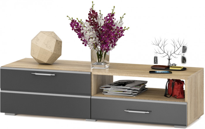 Тумба под ТВ Ларго 1, корпус дуб сонома/фасады МДФ графитово-серый глянец