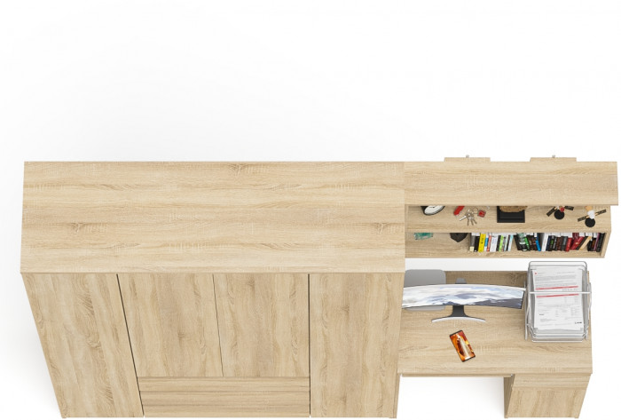 Мори компьютерный стол МС-1 правый + Шкаф МШ1600.1 + Полка 900, дуб сонома