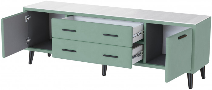 Тумба ТВ интерьерная 1,6 Пай мятный/мдф холст белый